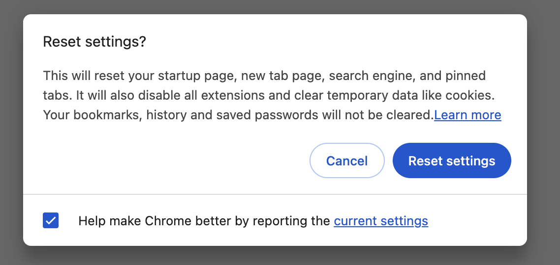 Select Reset settings